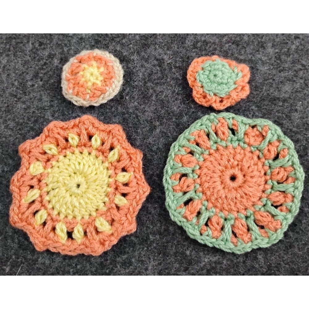 Dollhouse Miniatures Lot Rugs Pillows Handmade Crochet Teal Pink Cream 4Pc